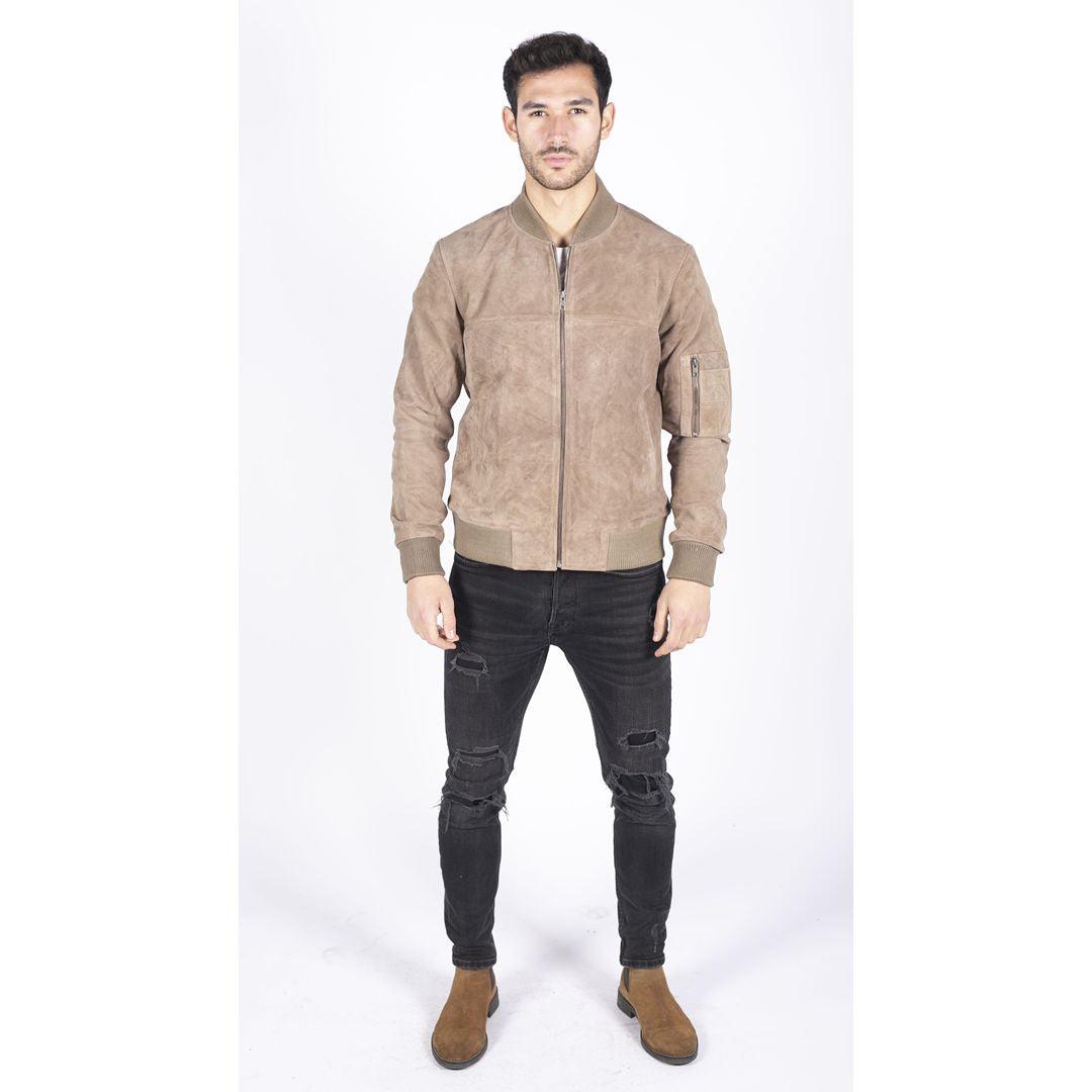 Mens Genuine Suede Bomber Jacket Leather Casual Varsity VIntage Smart Casual - Knighthood Store
