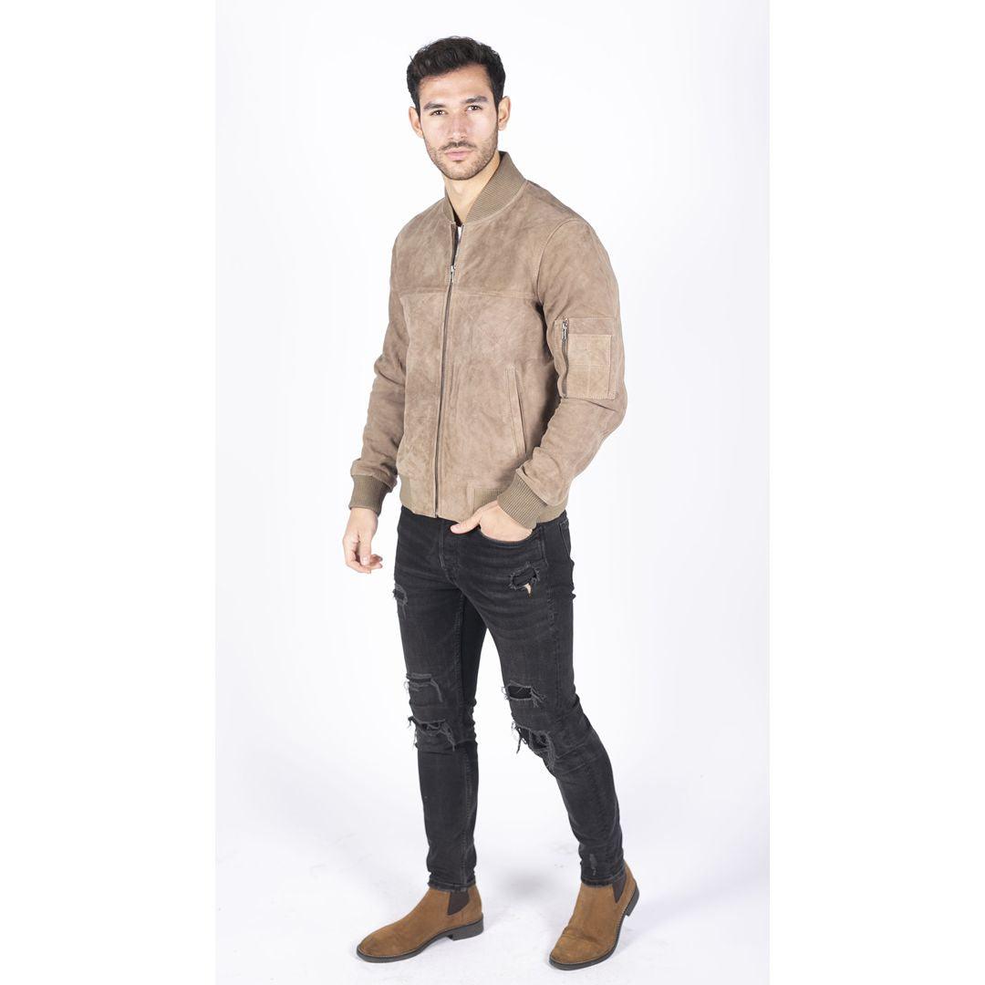 Mens Genuine Suede Bomber Jacket Leather Casual Varsity VIntage Smart Casual - Knighthood Store
