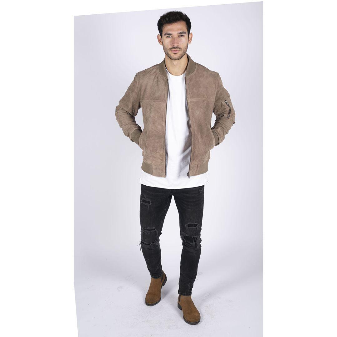 Mens Genuine Suede Bomber Jacket Leather Casual Varsity VIntage Smart Casual - Knighthood Store