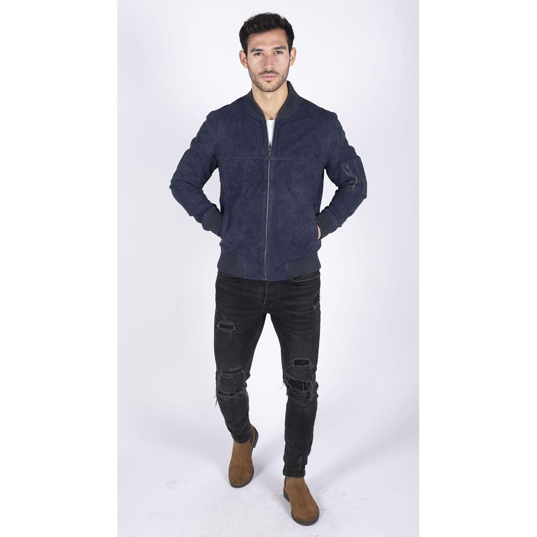 Mens Genuine Suede Bomber Jacket Leather Casual Varsity VIntage Smart Casual - Knighthood Store