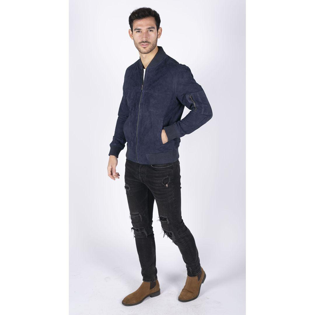 Mens Genuine Suede Bomber Jacket Leather Casual Varsity VIntage Smart Casual - Knighthood Store