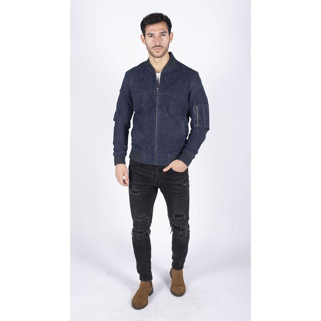 Mens Genuine Suede Bomber Jacket Leather Casual Varsity VIntage Smart Casual - Knighthood Store