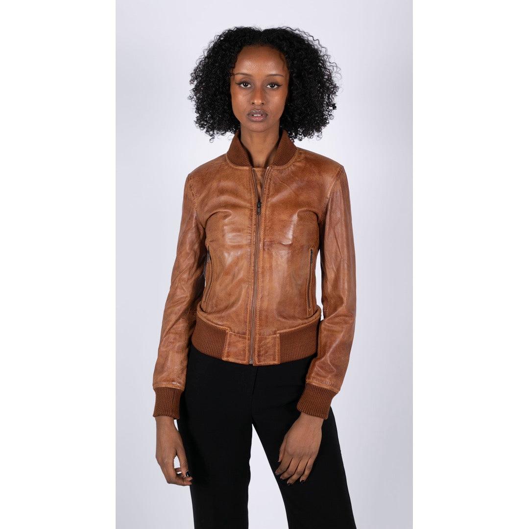 Womens Genuine Leather Bomber Jacket Real Leather Casual Varsity Vintage Casual - Knighthood Store