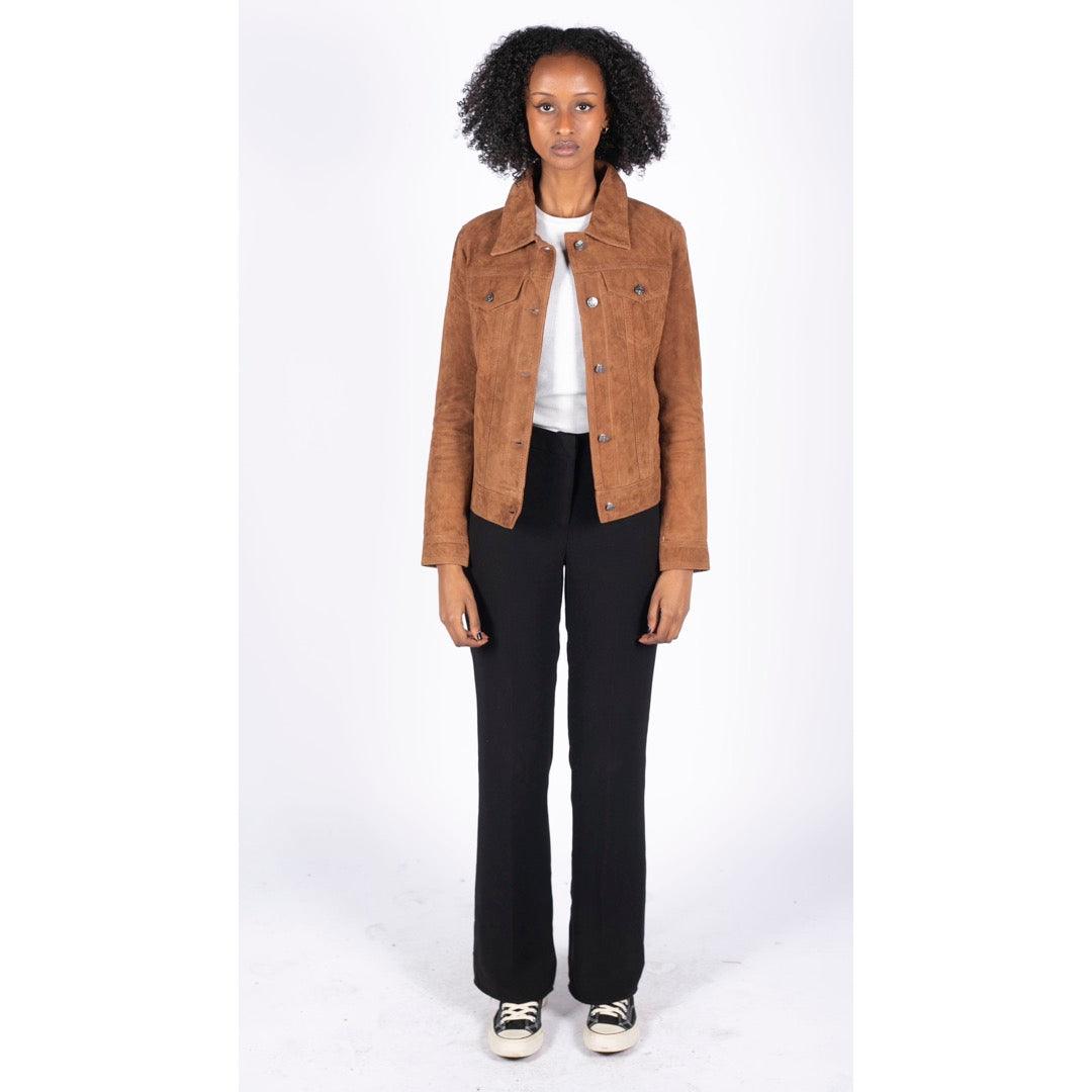 Womens Suede Vintage Retro Jeans Jacket Real Leather Short Biker Grease 1980s Classic - Knighthood Store