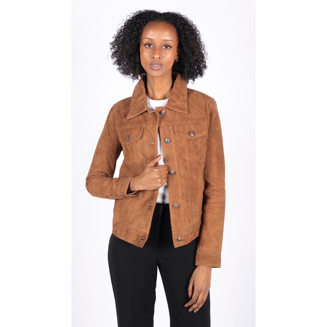 Womens Suede Vintage Retro Jeans Jacket Real Leather Short Biker Grease 1980s Classic - Knighthood Store