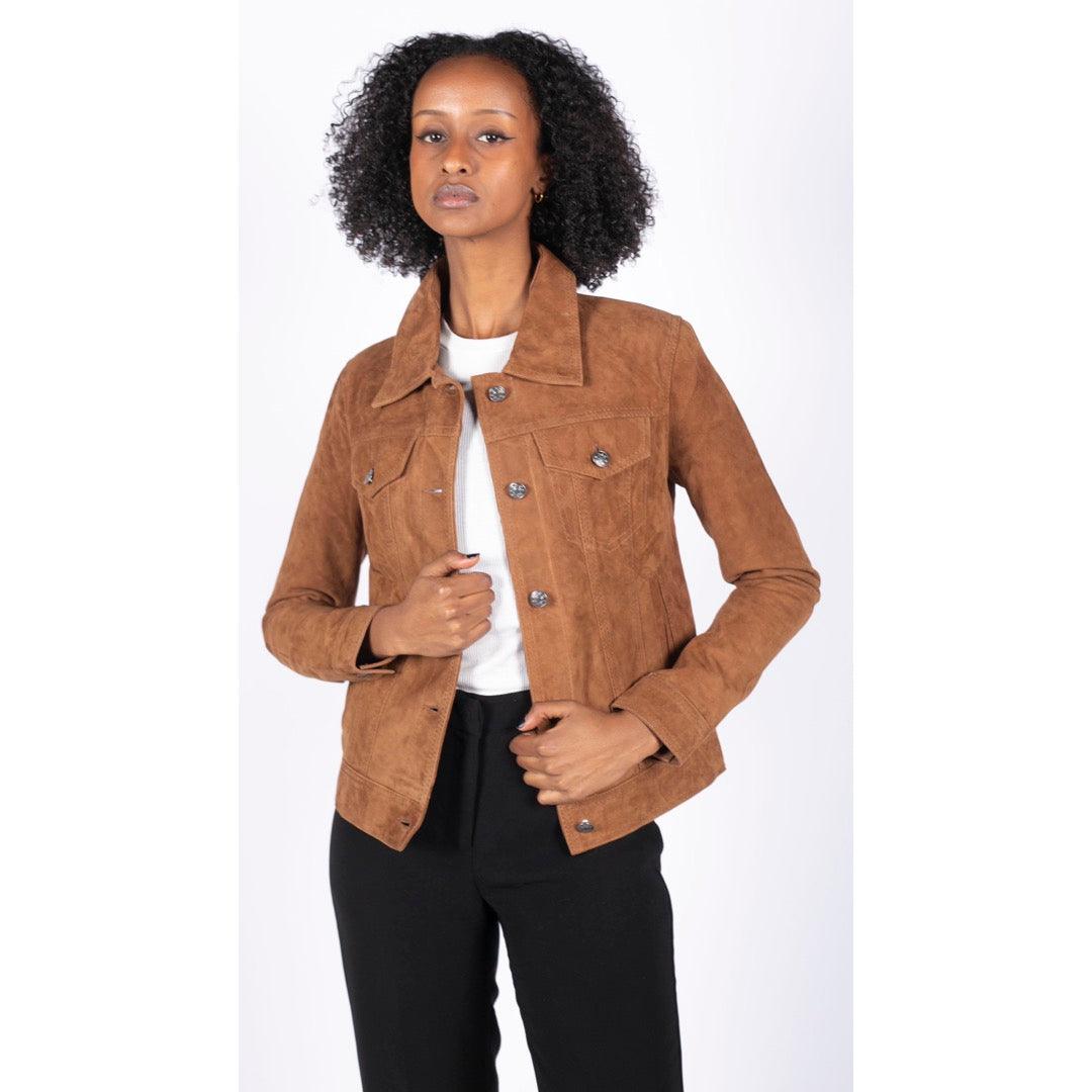 Womens Suede Vintage Retro Jeans Jacket Real Leather Short Biker Grease 1980s Classic - Knighthood Store