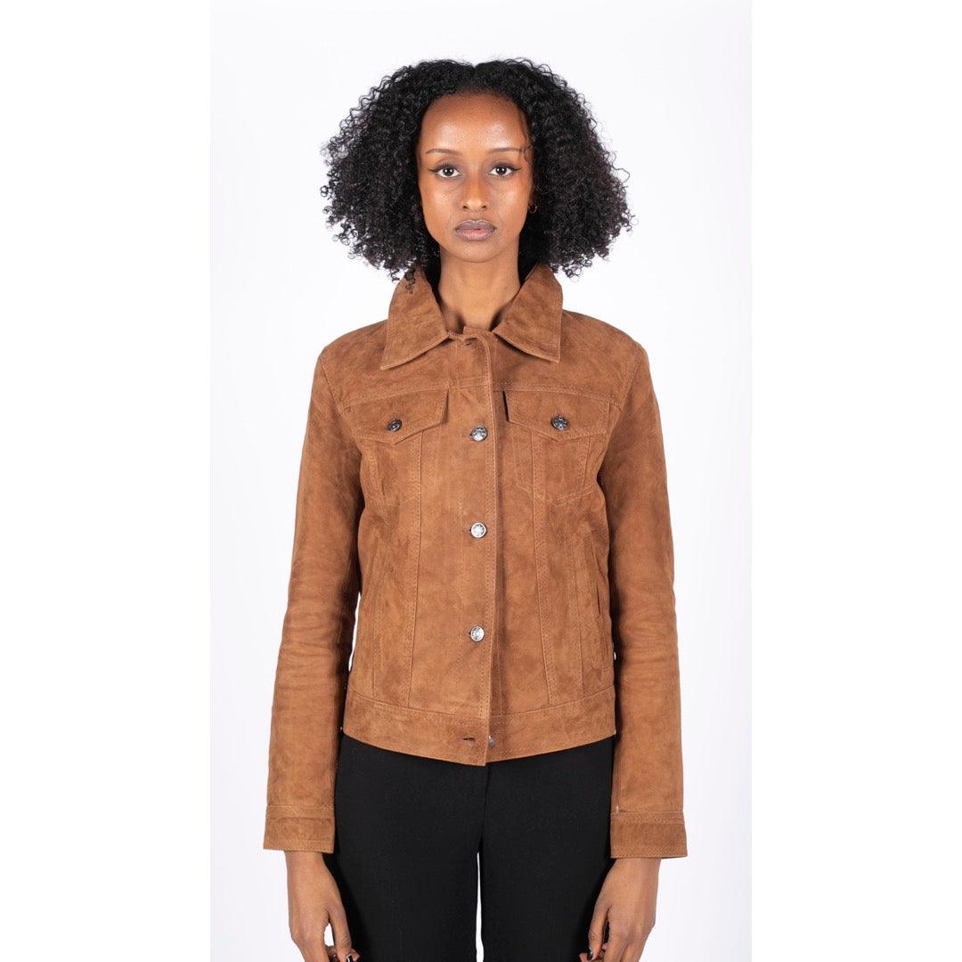 Womens Suede Vintage Retro Jeans Jacket Real Leather Short Biker Grease 1980s Classic - Knighthood Store