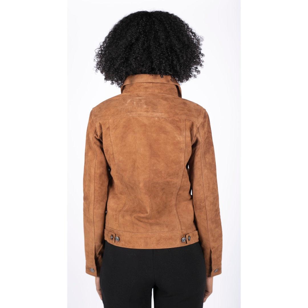 Womens Suede Vintage Retro Jeans Jacket Real Leather Short Biker Grease 1980s Classic - Knighthood Store