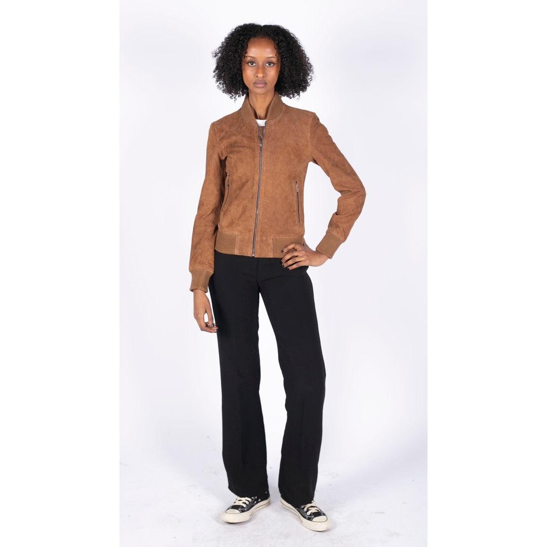 Womens Genuine Suede Bomber Jacket Leather Casual Varsity Vintage Casual - Knighthood Store