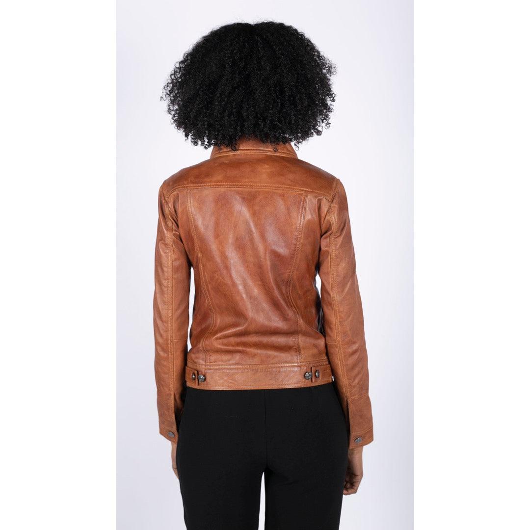 Womens Vintage Retro Jeans Jacket Style Real Leather Short Biker Grease 1980s Classic - Knighthood Store