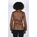 Womens Real Leather Blazer Jacket Short 1 Buton Brown Tan Black Classic Retro - Knighthood Store