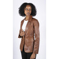 Womens Real Leather Blazer Jacket Short 1 Buton Brown Tan Black Classic Retro - Knighthood Store