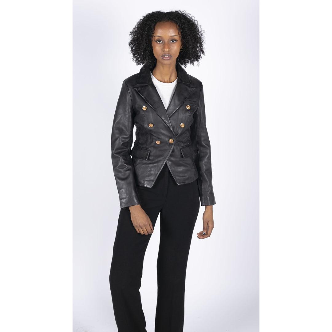 Womens Real Leather Jacket Short Retro Vintage Medieval Goth Punk Black Gold - Knighthood Store