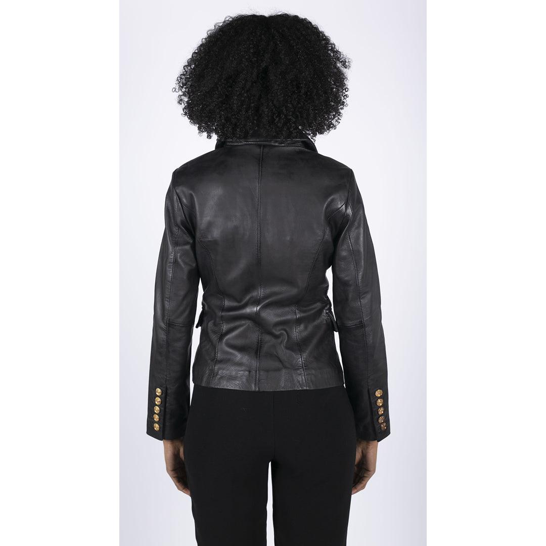 Womens Real Leather Jacket Short Retro Vintage Medieval Goth Punk Black Gold - Knighthood Store
