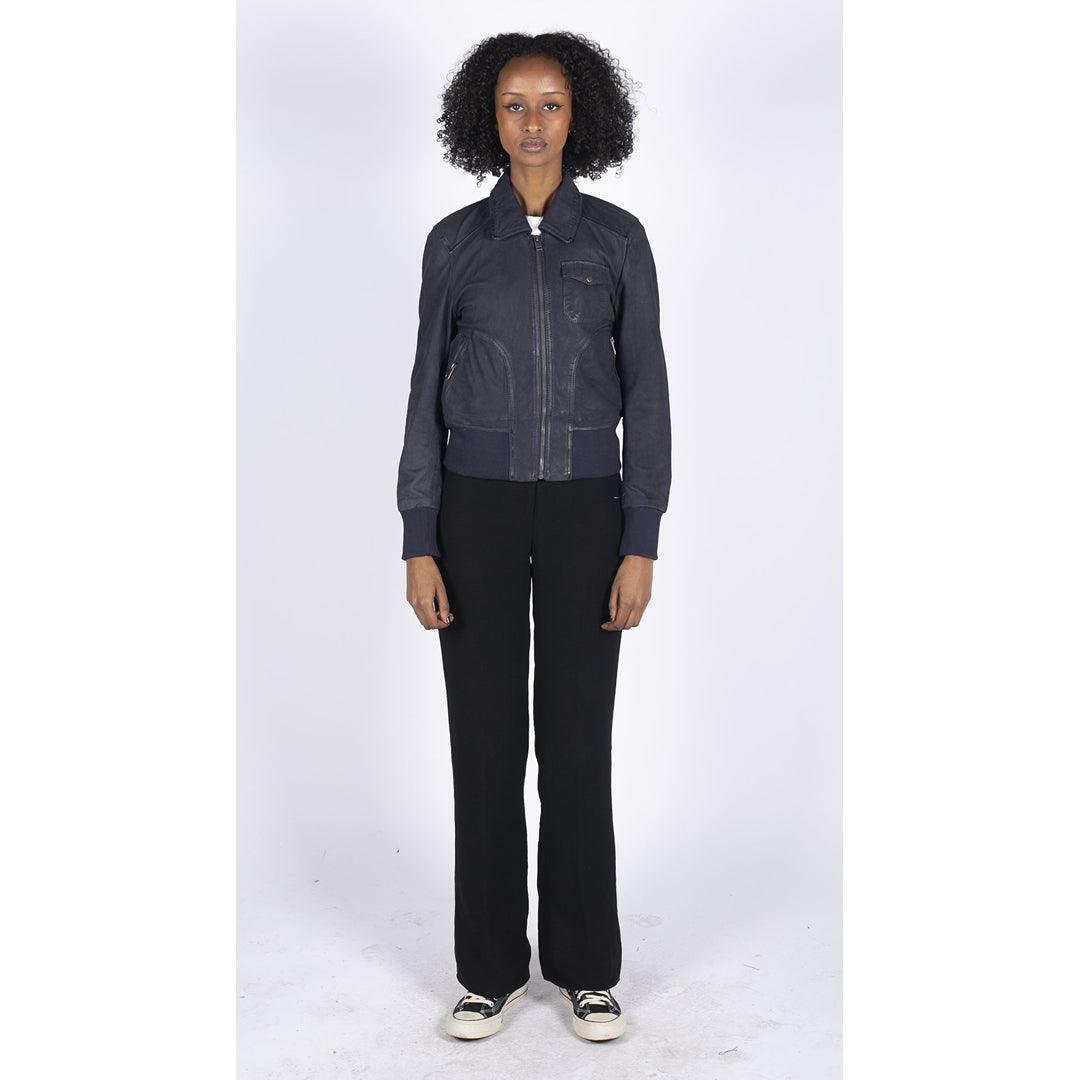 Womens Real Leather Bomber Jacket Short Zipped Retro Brown Tan Black Blue Grey - Knighthood Store