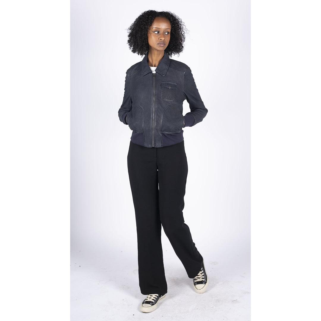 Womens Real Leather Bomber Jacket Short Zipped Retro Brown Tan Black Blue Grey - Knighthood Store