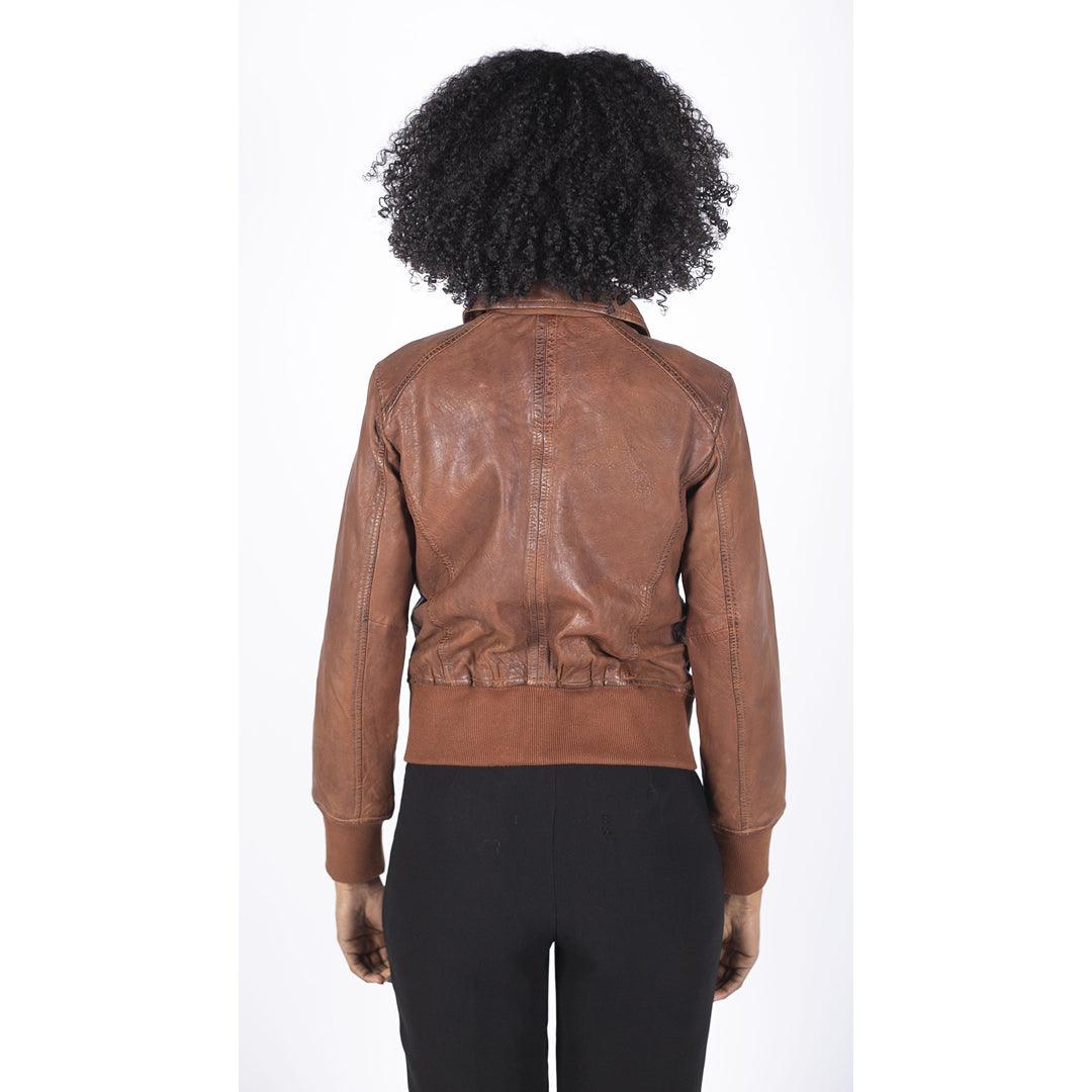 Womens Real Leather Bomber Jacket Short Zipped Retro Brown Tan Black Blue Grey - Knighthood Store