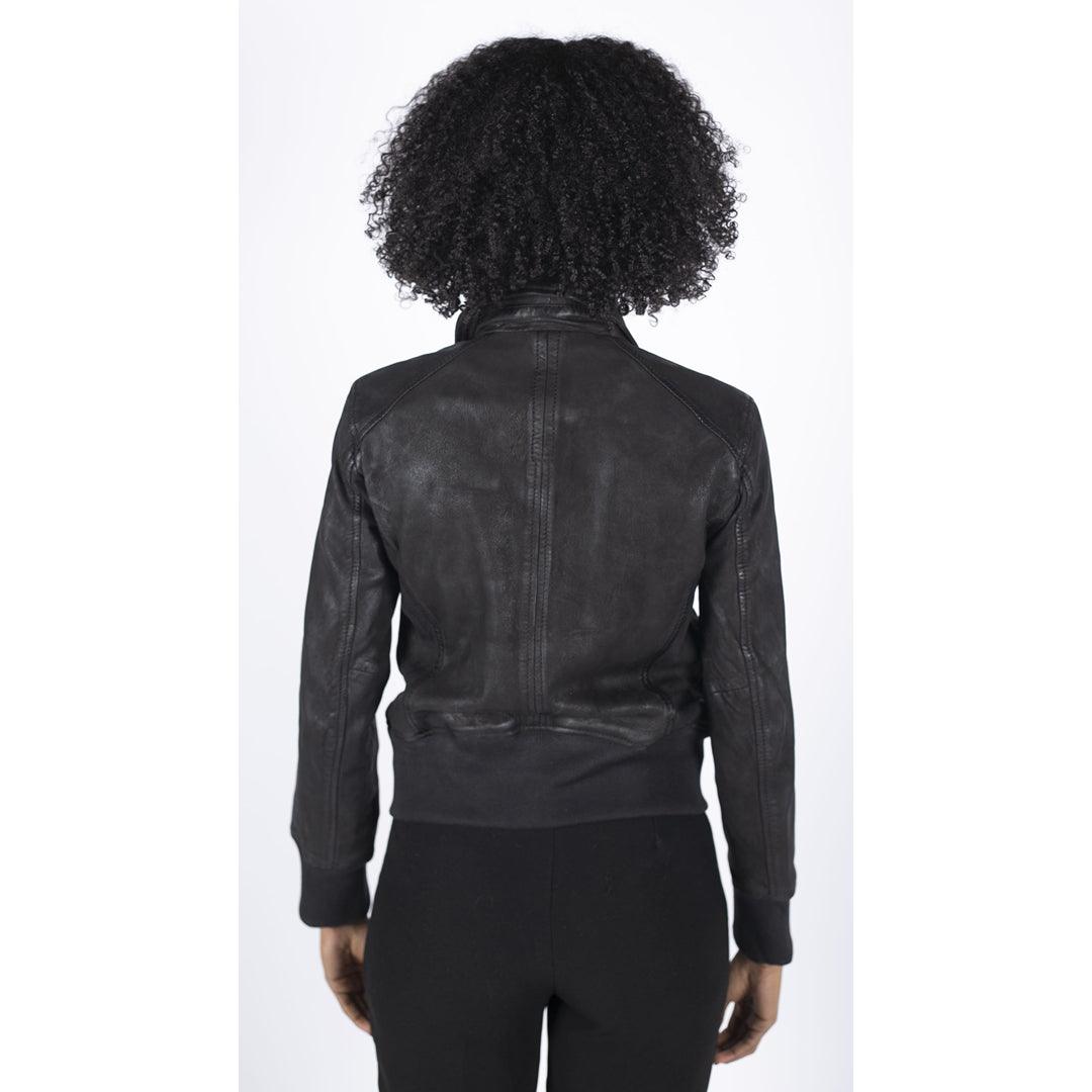Womens Real Leather Bomber Jacket Short Zipped Retro Brown Tan Black Blue Grey - Knighthood Store