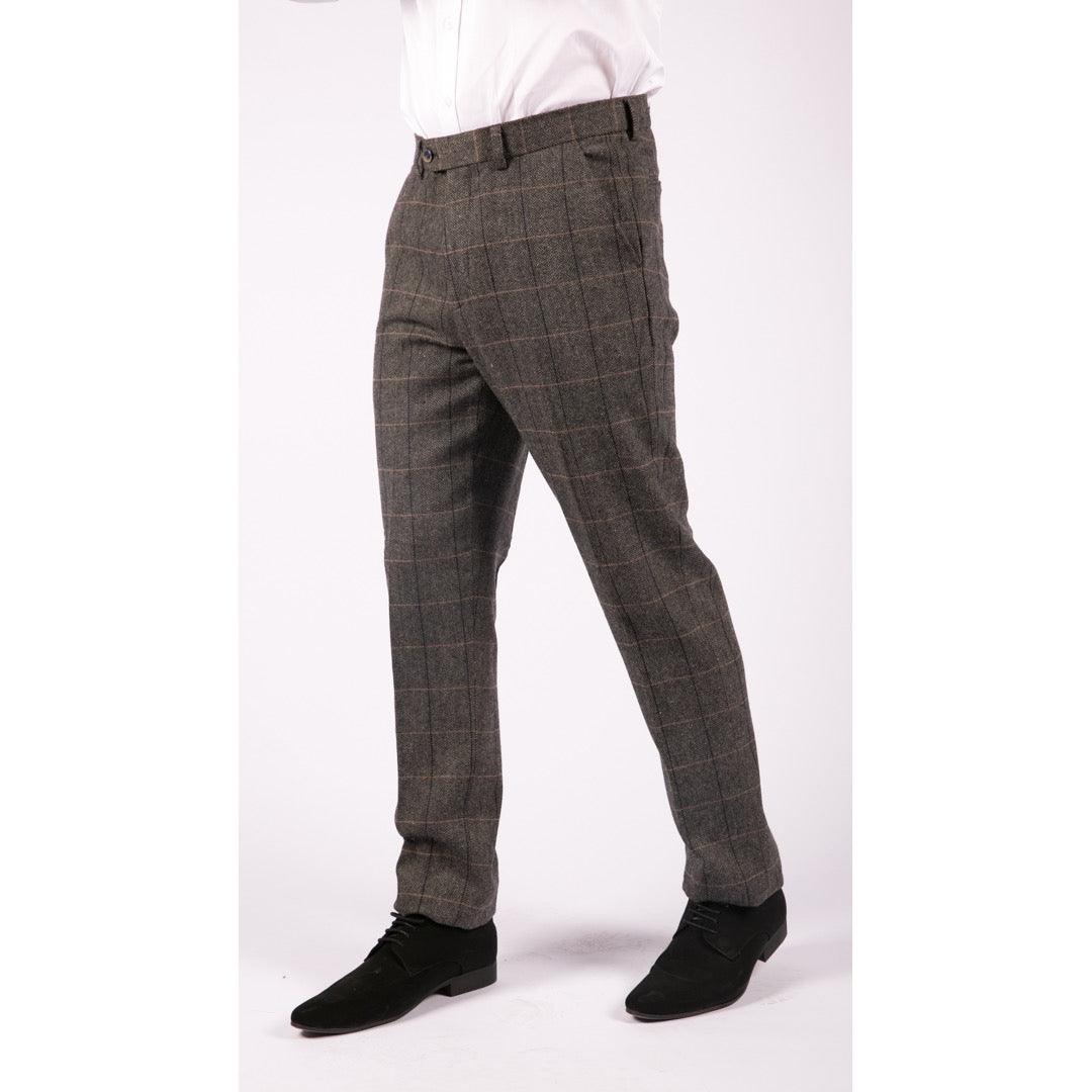 Mens Herringbone Tweed Vintage Retro Check Wool Trousers Blinders Classic - Knighthood Store