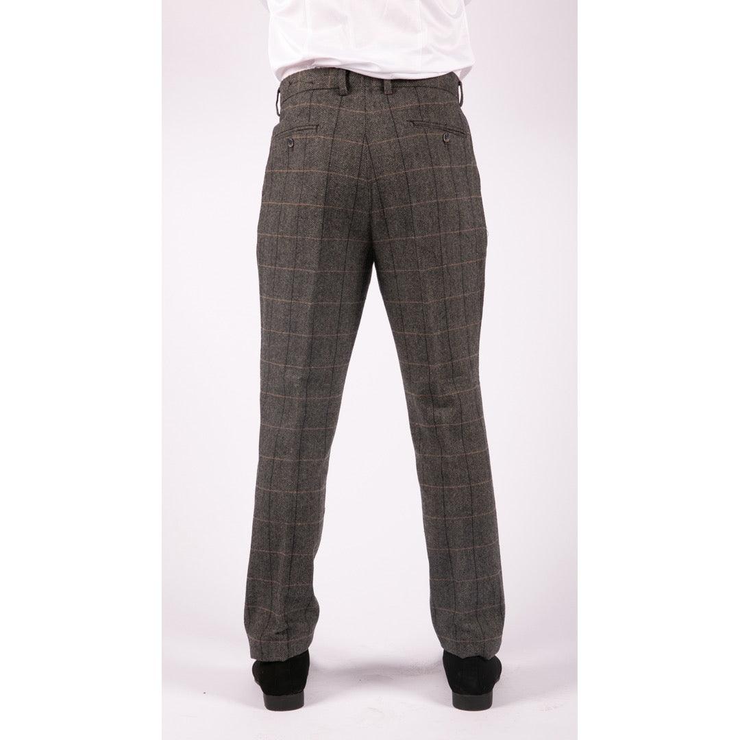 Mens Herringbone Tweed Vintage Retro Check Wool Trousers Blinders Classic - Knighthood Store