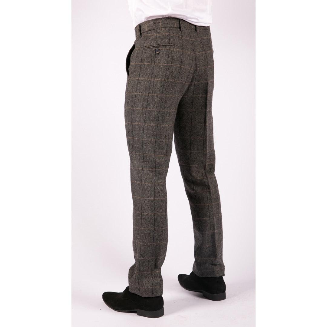 Mens Herringbone Tweed Vintage Retro Check Wool Trousers Blinders Classic - Knighthood Store