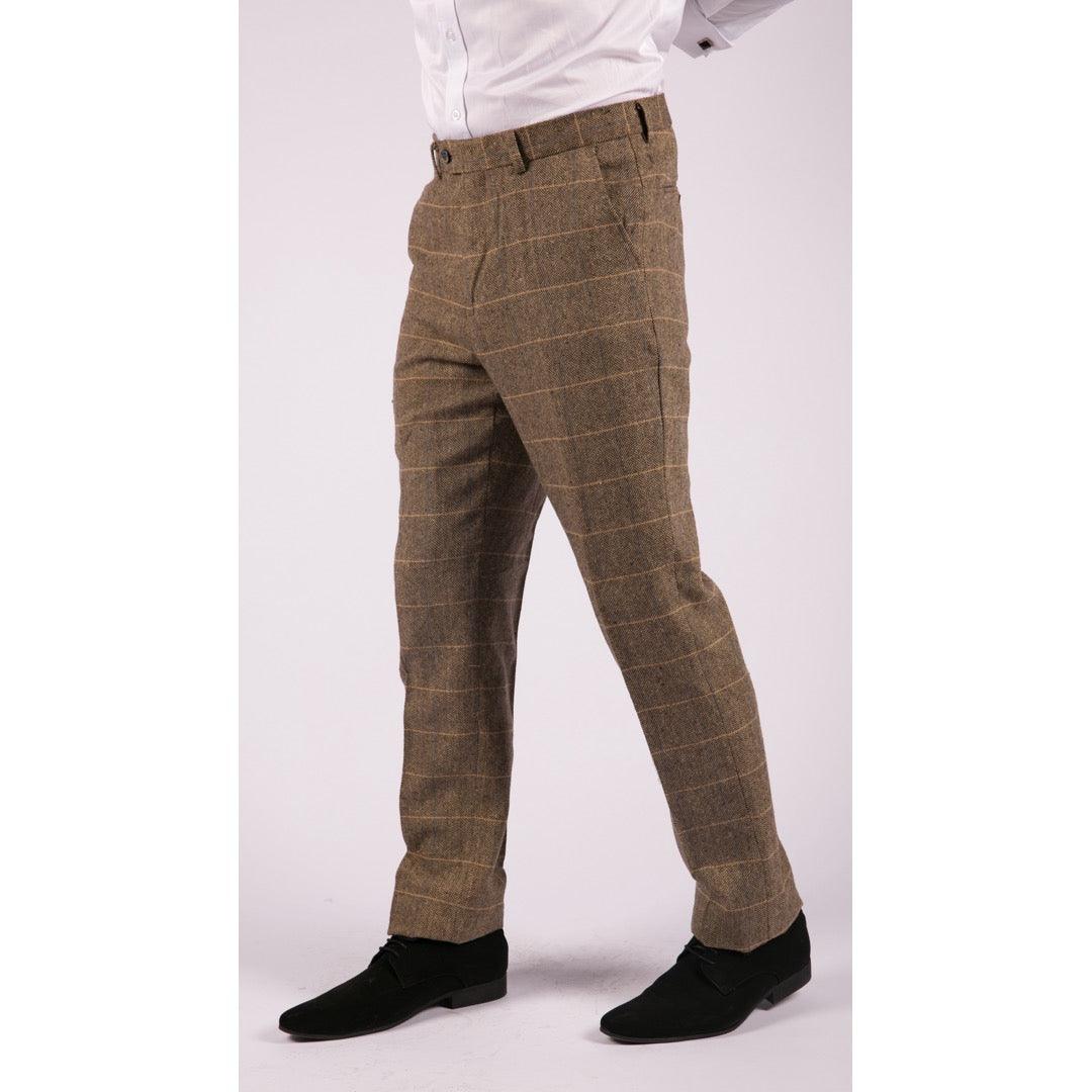 Mens Herringbone Tweed Vintage Retro Check Wool Trousers Blinders Classic - Knighthood Store