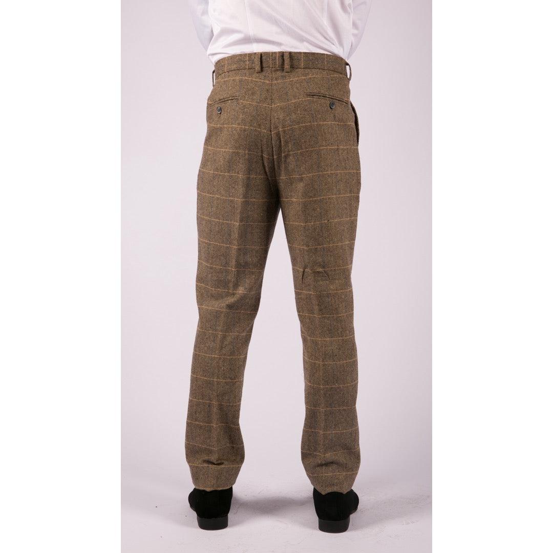Mens Herringbone Tweed Vintage Retro Check Wool Trousers Blinders Classic - Knighthood Store
