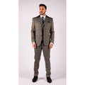 Mens Check Tweed Wool 3 Piece Tan Brown Beige Suit Vintage Retro Tailored Fit - Knighthood Store