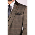 Mens Check Tweed Wool 3 Piece Tan Brown Beige Suit Vintage Retro Tailored Fit - Knighthood Store