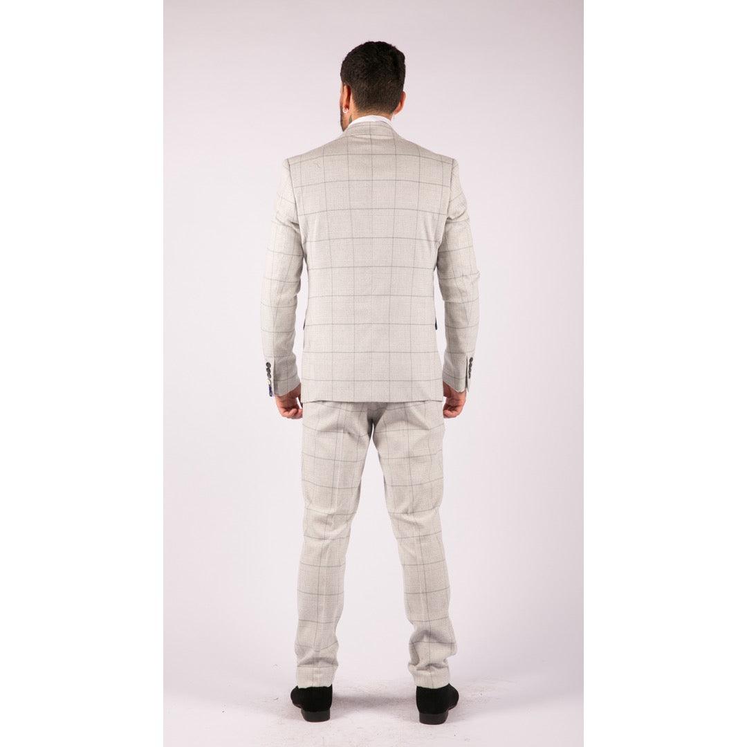 Mens Light Grey Check 3 Piece Suit Double Breasted Waoistcoat Tailored Fit - Knighthood Store