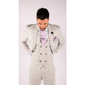 Mens Light Grey Check 3 Piece Suit Double Breasted Waoistcoat Tailored Fit - Knighthood Store