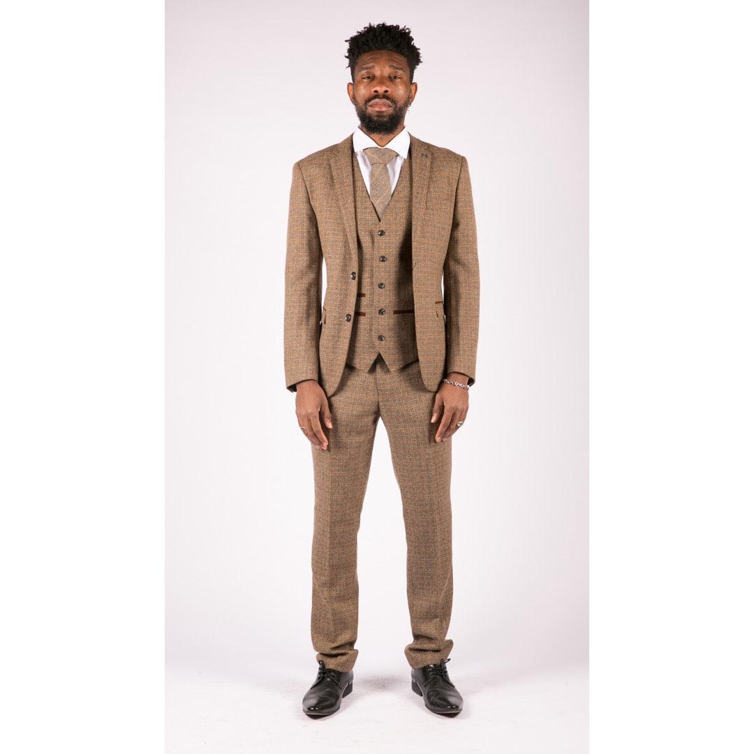 Mens 3 Piece Suit Tweed Check Vintage Retro Tailored Fit 1920s - Knighthood Store