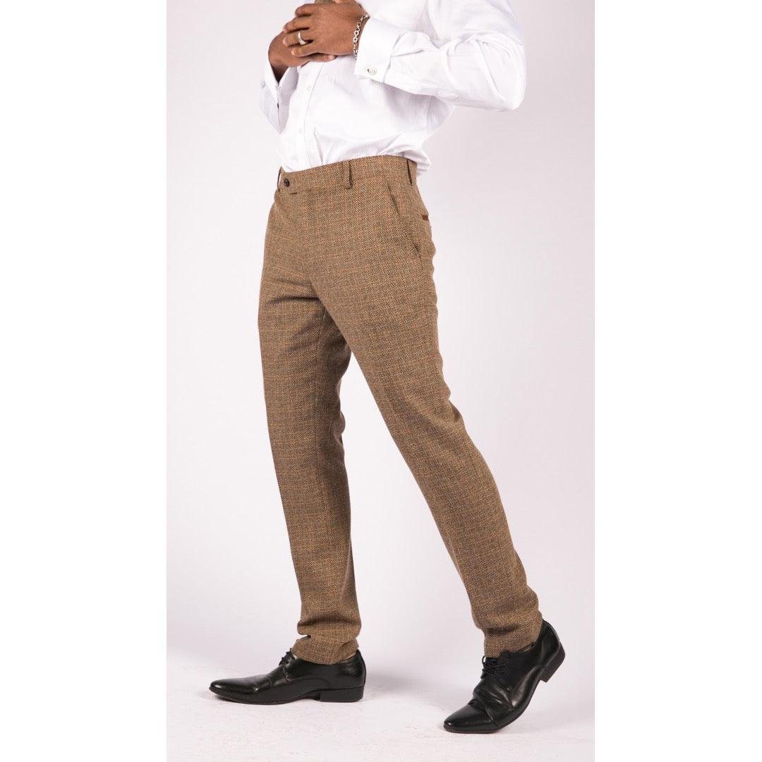 Mens Trousers Tweed Check Vintage Retro Peaky Blinders Tailored Fit 1920s - Knighthood Store