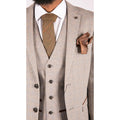 Mens 3 Piece Cream Suit Tweed Check Vintage Retro Tailored Fit 1920s - Knighthood Store