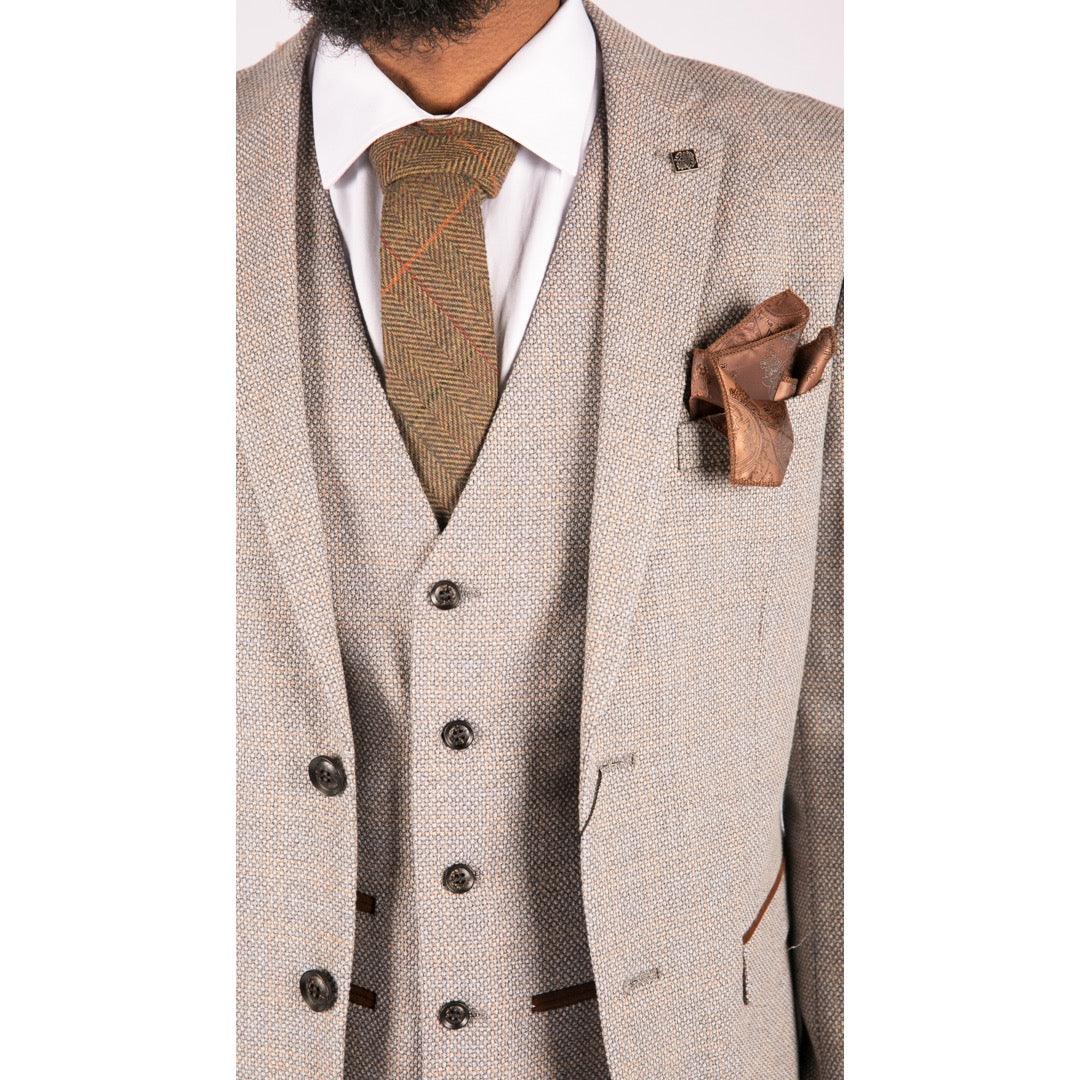 Mens 3 Piece Cream Suit Tweed Check Vintage Retro Tailored Fit 1920s - Knighthood Store