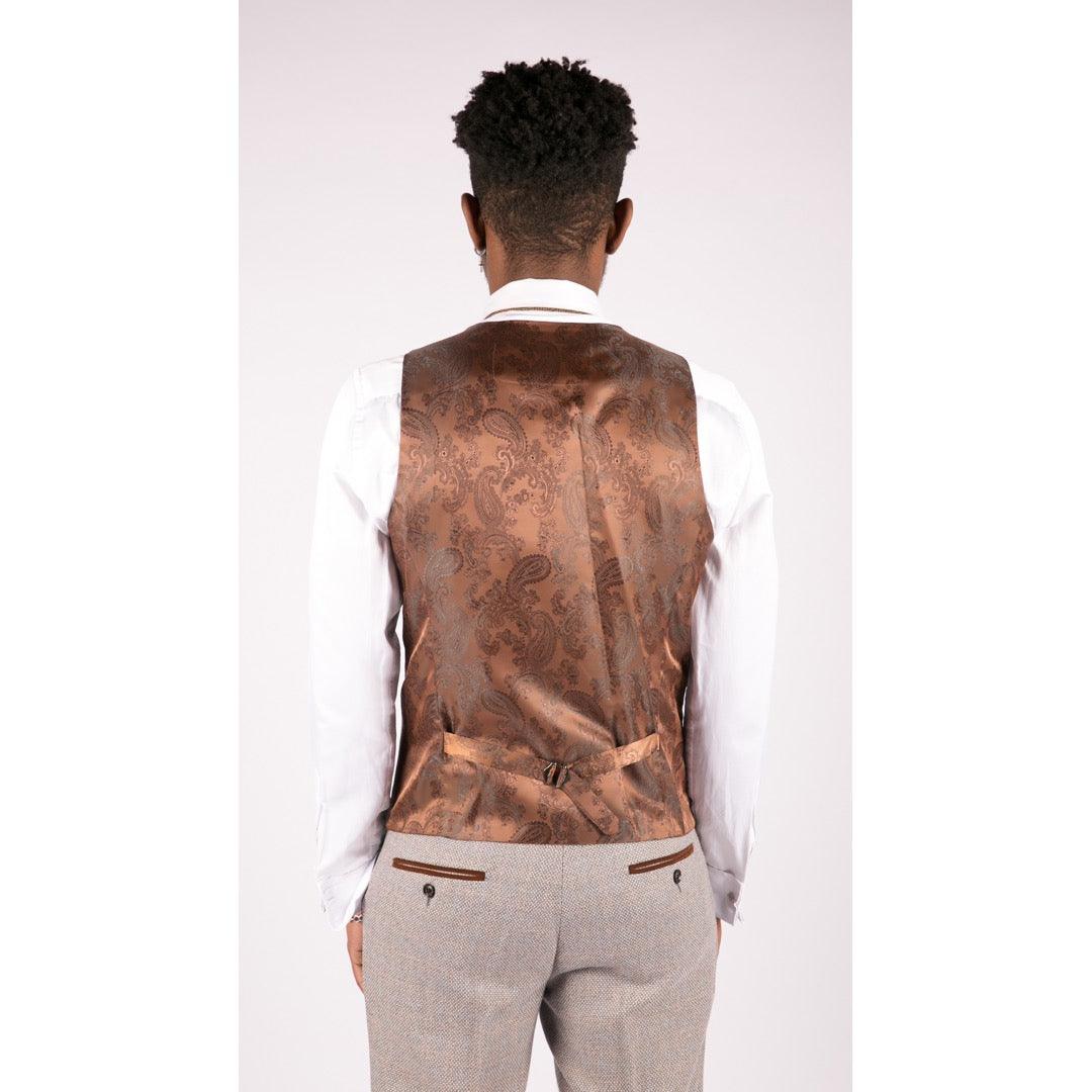 Mens 3 Piece Cream Suit Tweed Check Vintage Retro Tailored Fit 1920s - Knighthood Store