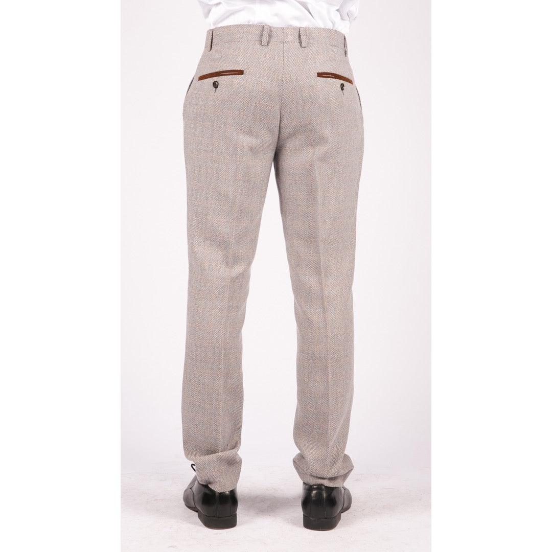 Mens Trousers Tweed Check Vintage Retro Peaky Tailored Fit 1920s Cream Beige - Knighthood Store