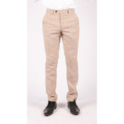 Mens Check Tweed Beige Brown Trousers Wedding Prom Vintage Retro Classic - Knighthood Store