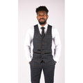 Mens Navy Blue Tweed Check 3 Piece Suit Double Breasted Waistcoat Vintage - Knighthood Store