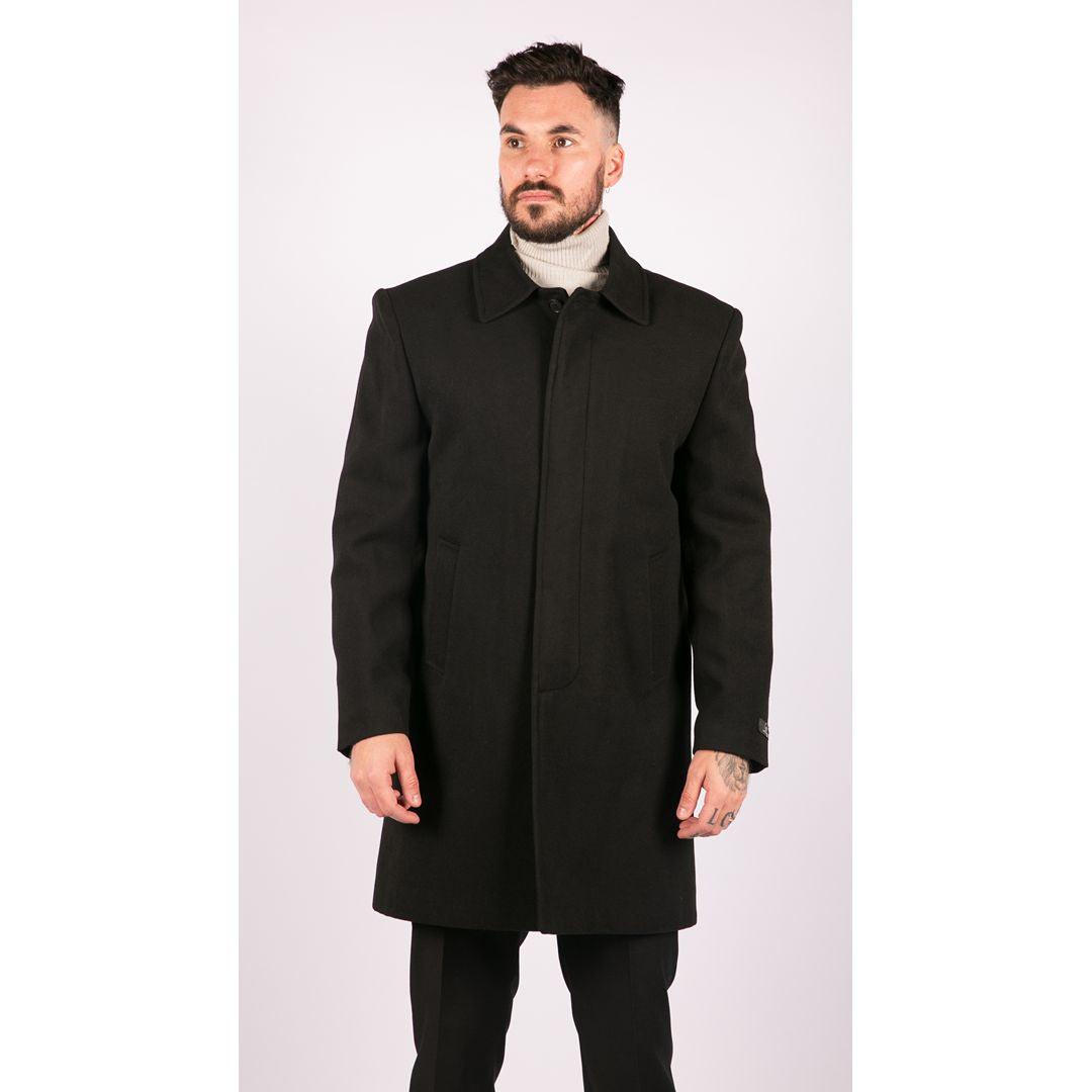 Mens Black Wool Overcoat Jacket Smart Formal 3/4 Trench Retro Vintage 1920s - Knighthood Store
