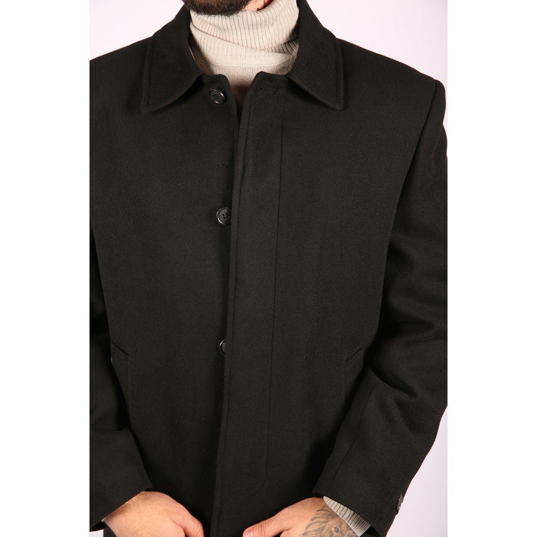 Mens Black Wool Overcoat Jacket Smart Formal 3/4 Trench Retro Vintage 1920s - Knighthood Store