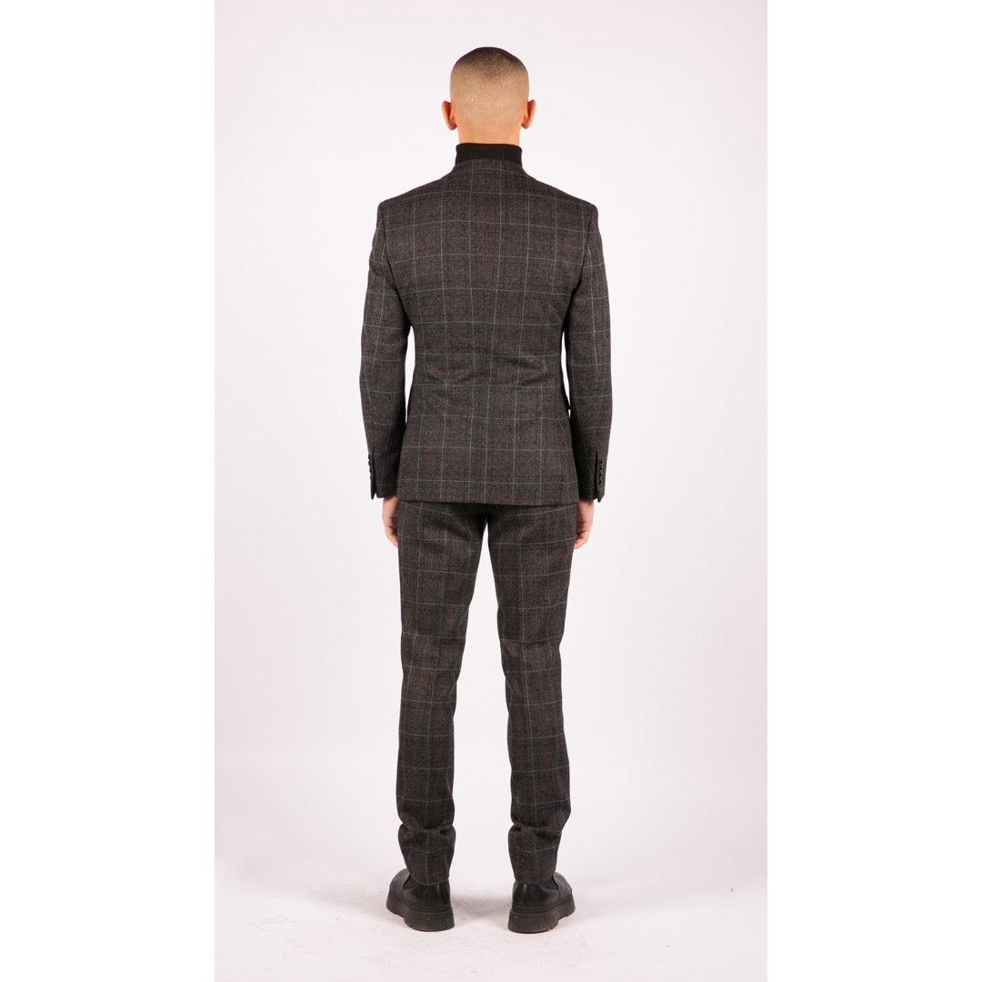 Mens Grey Black 3 Piece Tweed Suit Herringbone Wine Vintage Retro - Knighthood Store