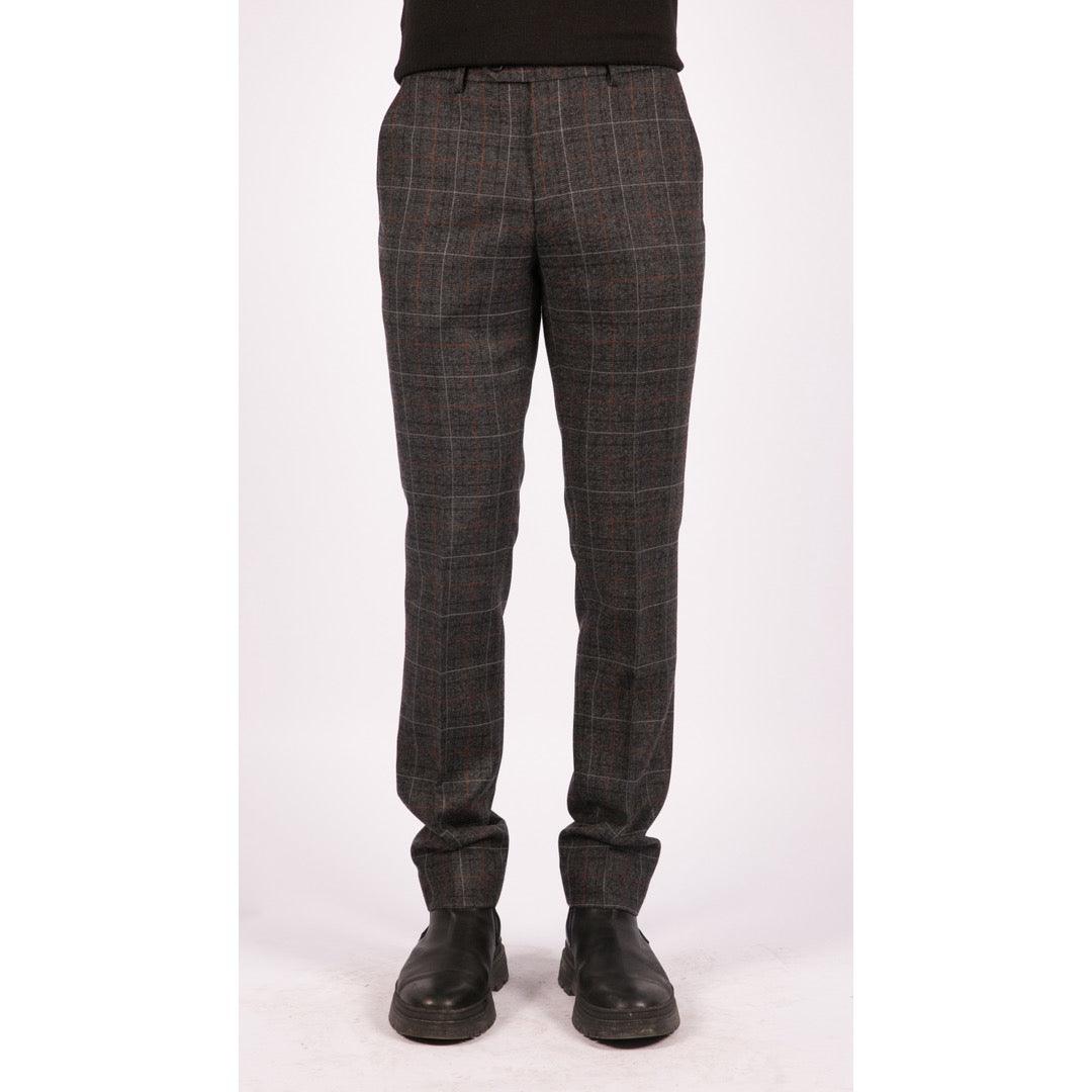 Mens Navy Blue Grey Charcoal Tweed Check Trousers Peaky Blinders Vintage - Knighthood Store