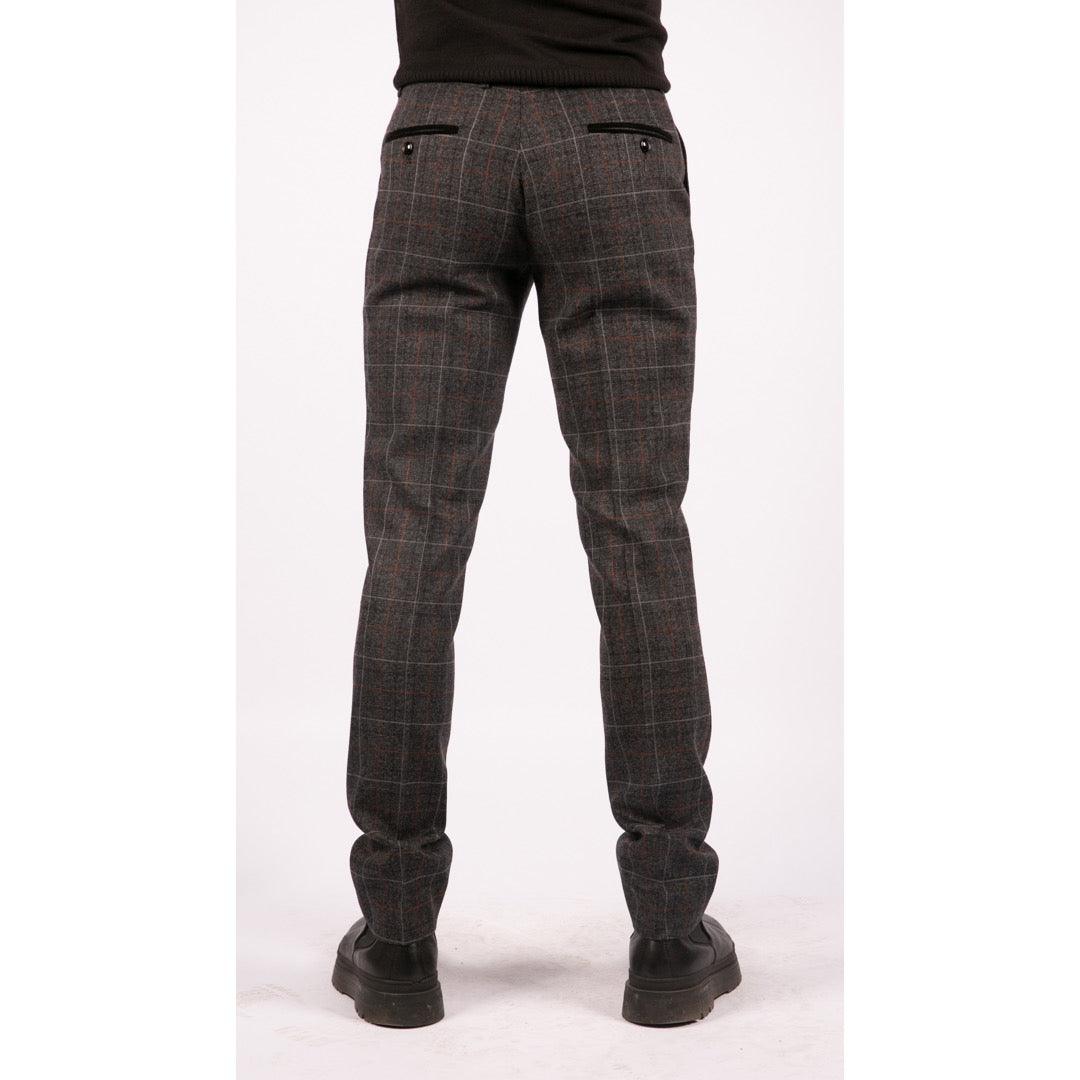 Mens Navy Blue Grey Charcoal Tweed Check Trousers Peaky Blinders Vintage - Knighthood Store