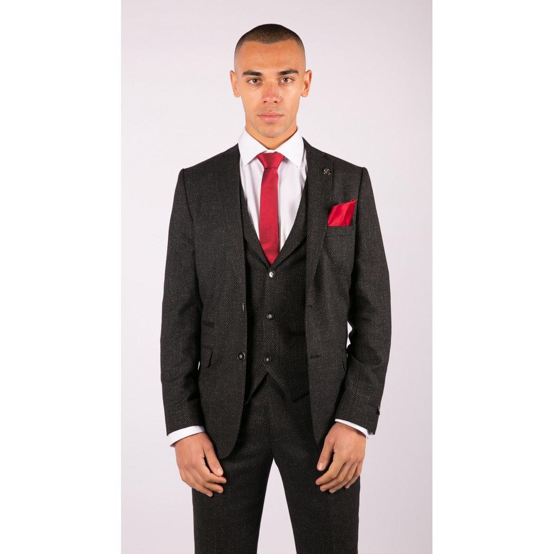 Mens Wool 3 Piece Suit Tweed Charcoal Black Tailored Fit Classic - Knighthood Store