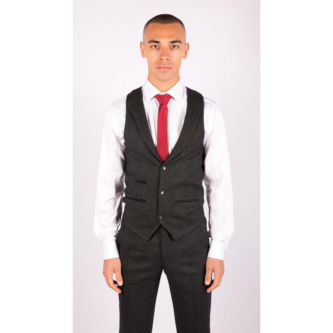 Mens Wool 3 Piece Suit Tweed Charcoal Black Tailored Fit Classic - Knighthood Store