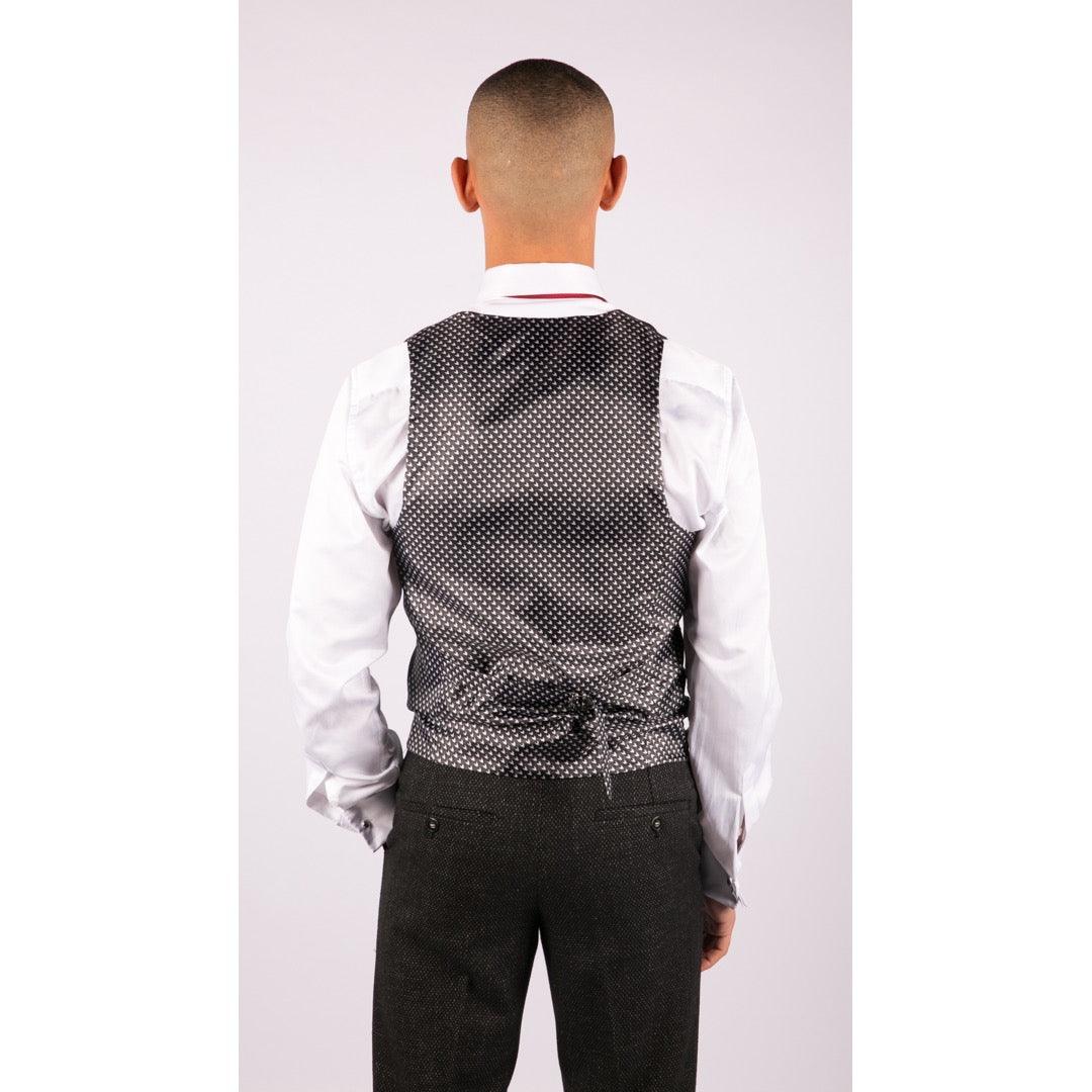 Mens Wool 3 Piece Suit Tweed Charcoal Black Tailored Fit Classic - Knighthood Store