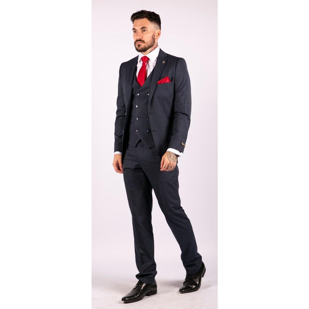 Mens 3 Piece Suit Gatsby 1920s Gangster Pinstripe Tailored Fit - Knighthood Store