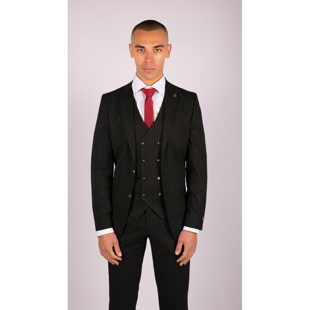 3-Piece Black Pinstripe Suit for Men