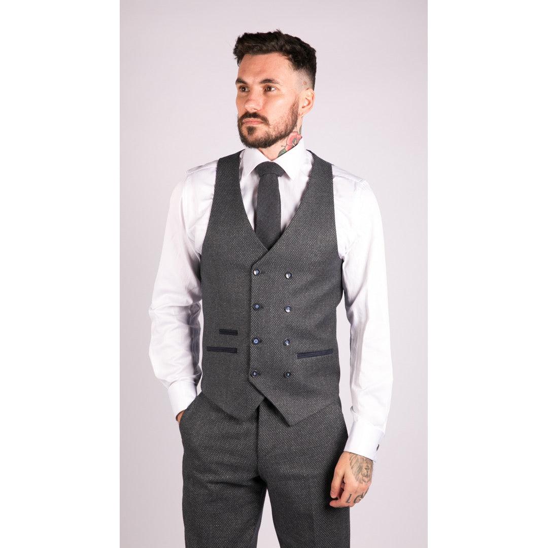 Mens Wool 3 Piece Suit Double Breasted Waistcoat Tweed 1920s - Knighthood Store